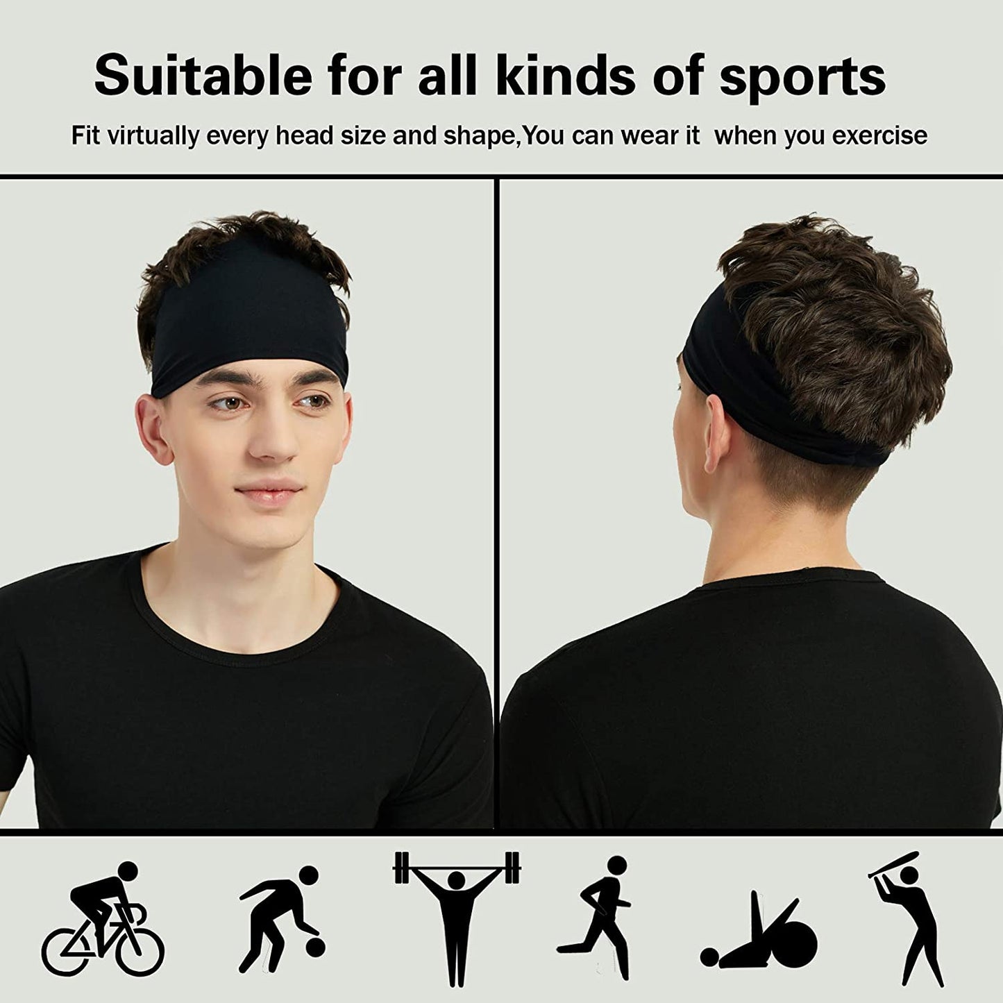 Sports Headbands for Men (5 Pack),Moisture Wicking Workout Headband, Sweatband Headbands for Running,Cycling,Football,Yoga,Hairband for Women and Men