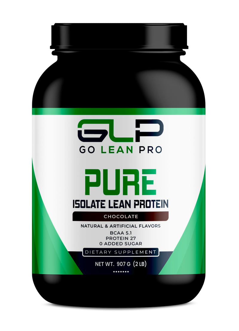 Pure Protein Dietary Supplement by GLP - 100% Whey Protein Isolate - Support Muscle Recovery - Chocolate Flavor Powder – 907g /2 lb - goleanpro