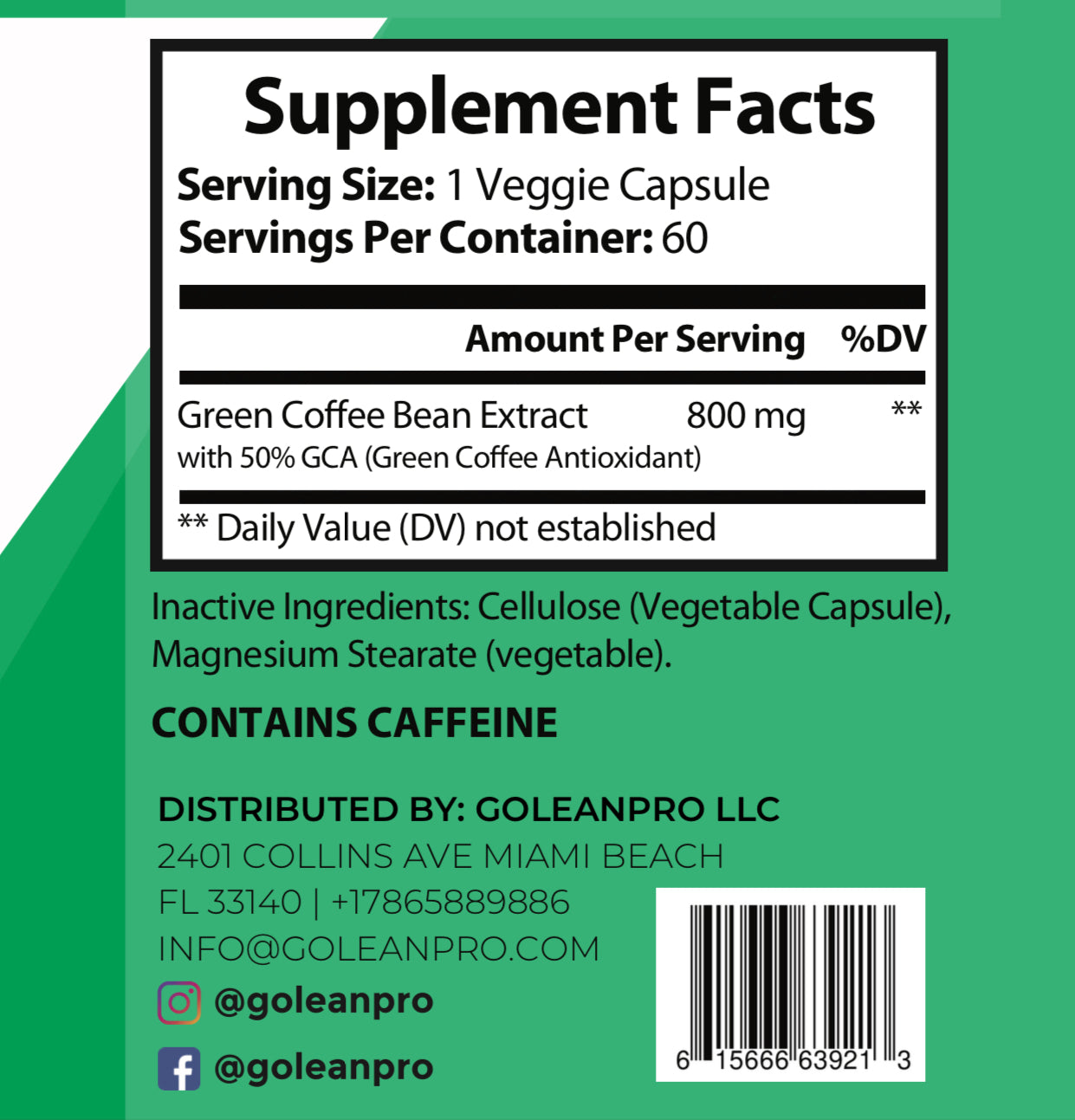 Green Coffee Bean Extract by GLP – Contain 50% GCA - Promotes Heart Health & Helps in Reducing Weight - 60 Capsules - goleanpro